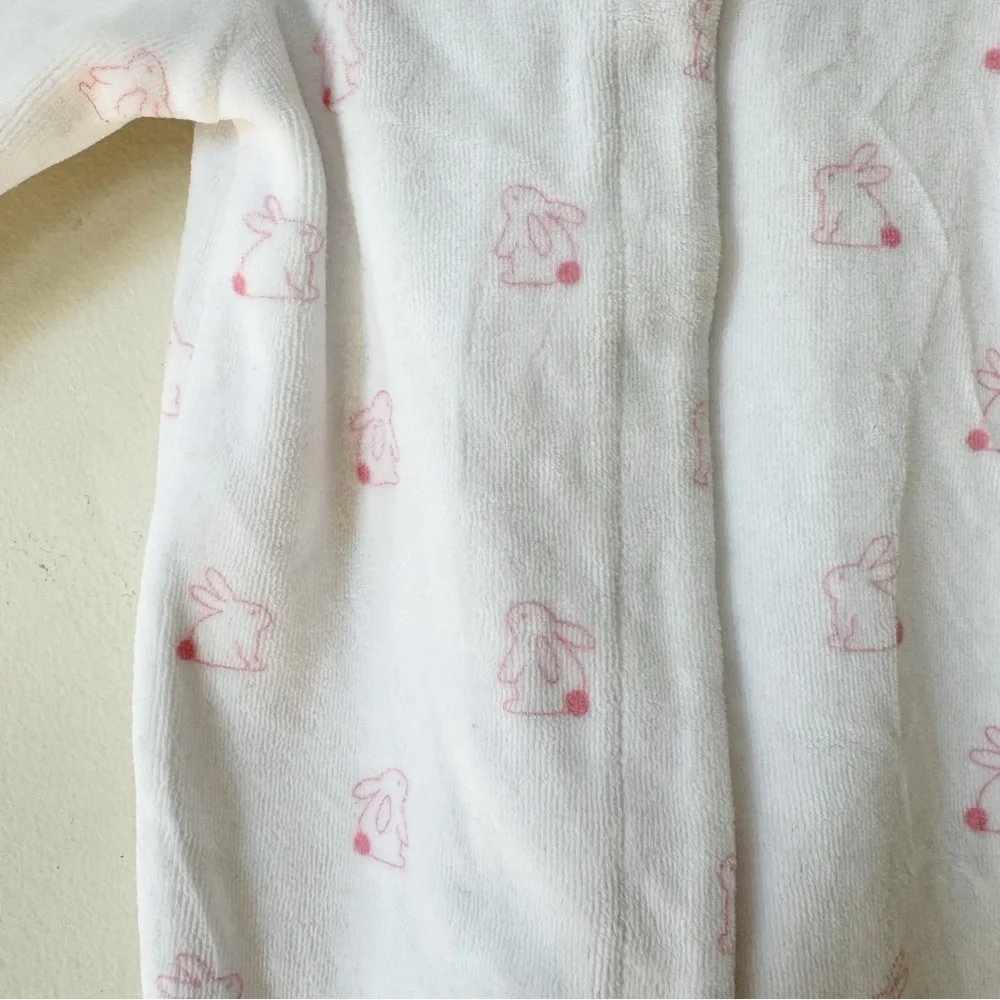 Jacadi Paris White and Pink Velour Bunny Footsie One Piece 3 Months - Picture 3 of 4